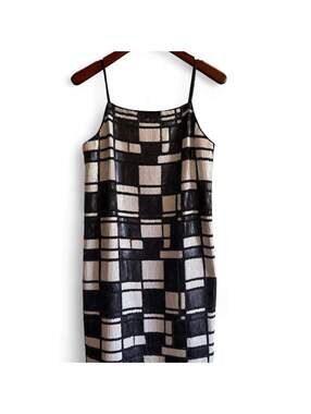W by Worth Women's Black and White Sequin Geometric Slip Dress Size 10